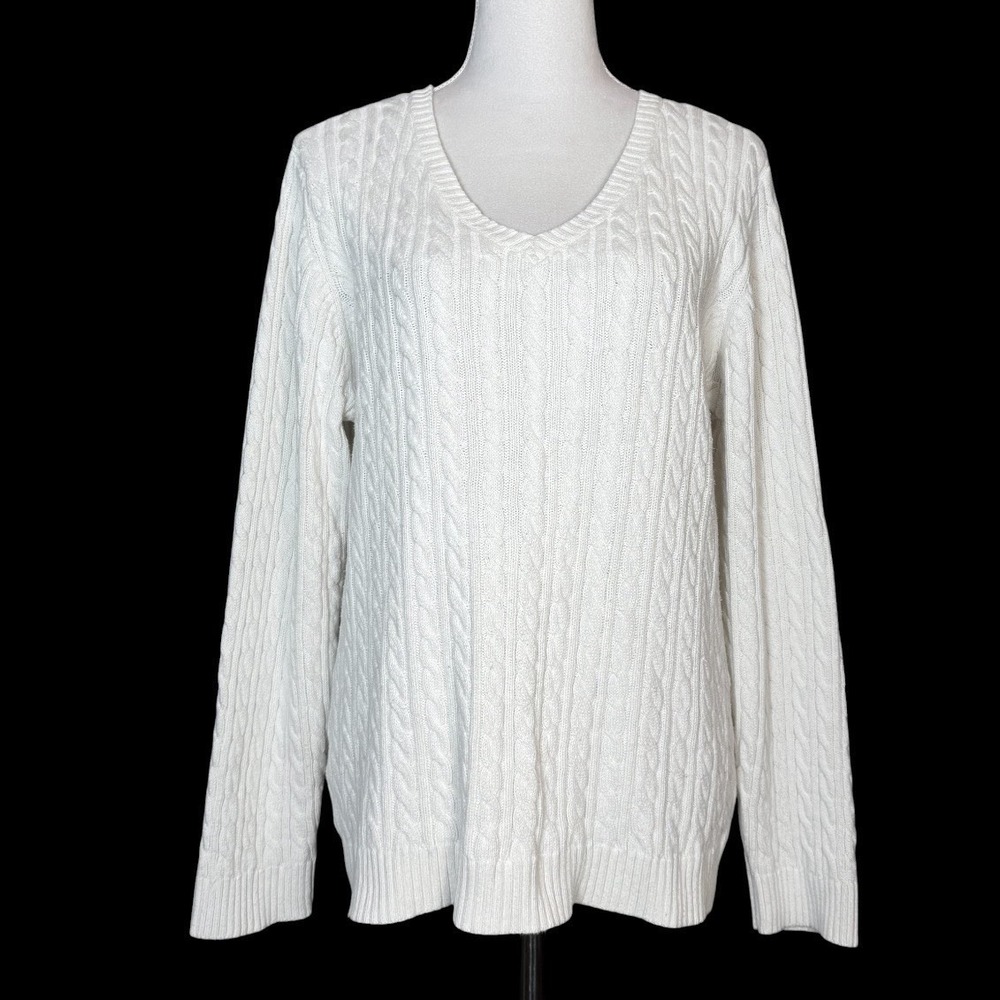 Croft & Barrow Cable Knit V-Neck Sweater XL White Preppy Fisherman Academia